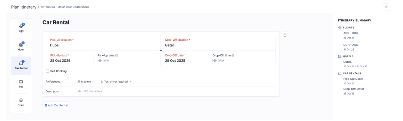 Add Itinerary