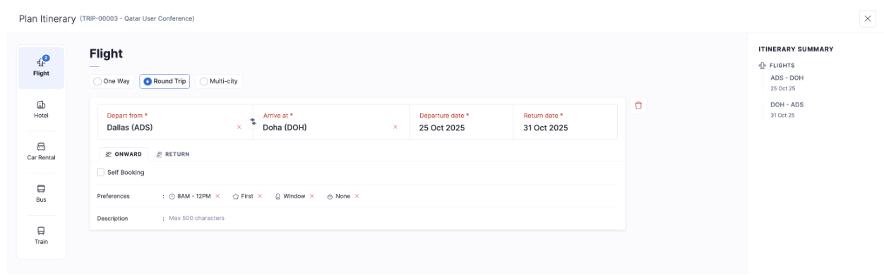 Add Itinerary