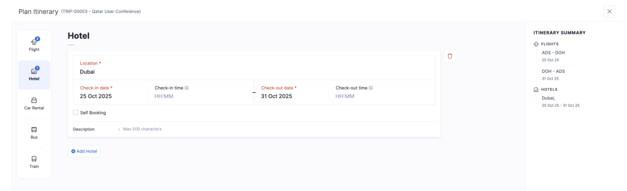 Add Itinerary