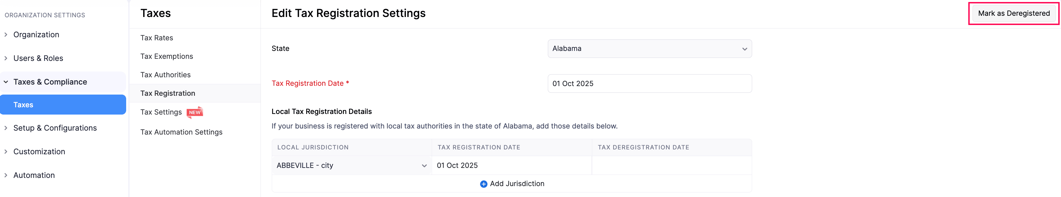 Deregister Taxes